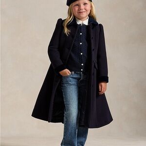 $675 NWT Ralph Lauren Girls Velvet Trim Wool  Princess Coat Black 4 4T Italy